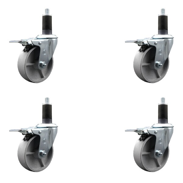 4'' Semi Steel Swivel 1-1/4'' Expanding Stem Caster Set Total Lock Brake, 4PK
